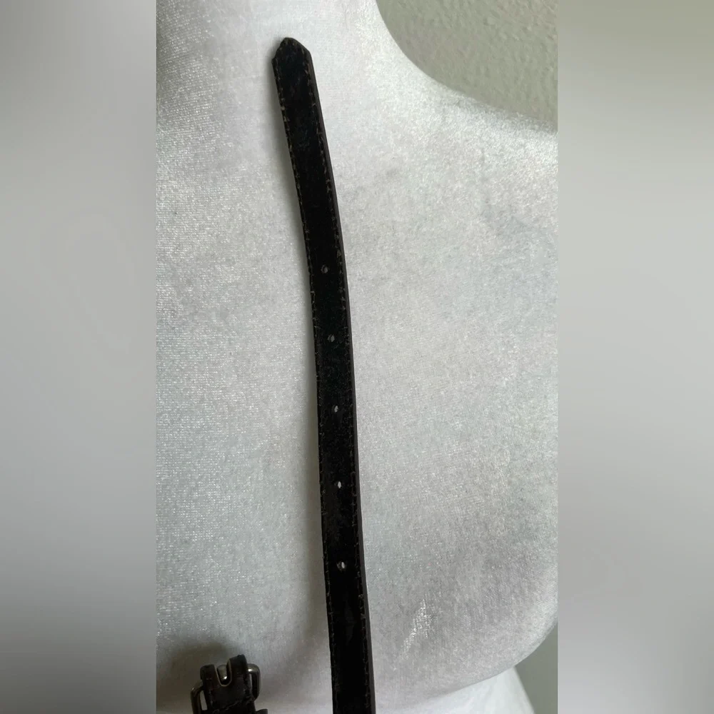 Dark Brown Leather long skinny Belt with Buckle